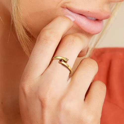 Custom4U Personalized 1-4 Birthstone Rings for Women Promise Rings for Her Sterling Silver Mothers Ring Customized Cubic Zirconia Stones Wedding/Valentine's Day/Mother's Day Jewelry Gift for Mom Wife - color: B-2 Names-Gold