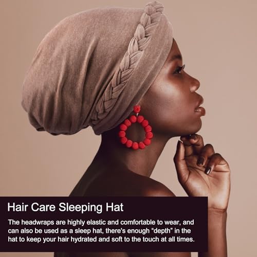 DRESHOW Turban Pre-Tied Twisted Hat Thread African Head Wraps for Black Women Chemo Cancer Cap Braid Hair Cover - color: 1 Pack Twisted Braid: Light Coffee