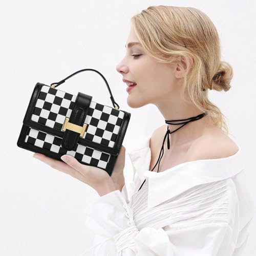 KKXIU Crossbody Bags for Women - Top Handle Purses for Lady, Leather Handbags Shoulder Clutch with Adjustable Shoulder Strap - color: Blackwhite
