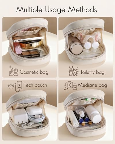 VLANDO Mini Makeup Bag, Small Makeup Bag for Purse with Slip-in Pockets, Portable Travel Toiletry Bag with Zipper, Waterproof Travel Essentials for Women - Cream White - color: Cream White