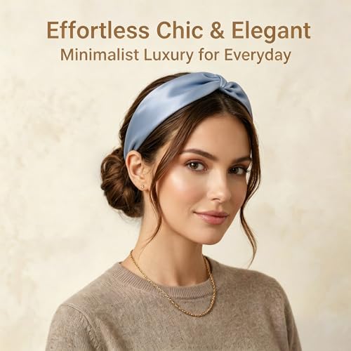 ZLYC Mulberry Silk Headband Elastic Twist Knotted Head Bands for Women's Hair, Solid Light Blue - color: Solid Light Blue