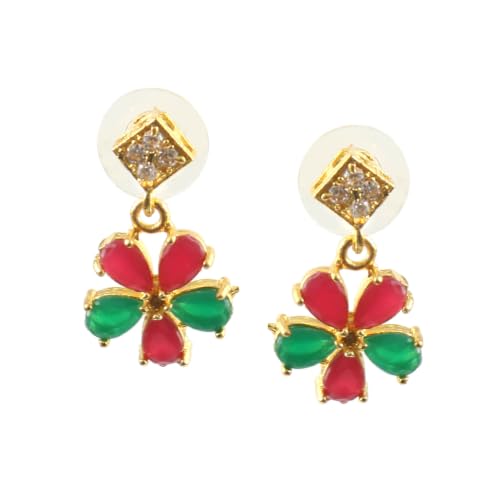 JewarHaat Indian Bollywood Necklace Set AD CZ Elegant Gold Plated Multi Stones Sparkling Crystals Choker with Earrings Fashion Jewellery for Women & Girls - color: Red-Green