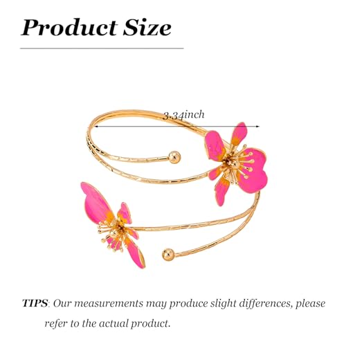 Arm Cuff Jewelry for Women Adjustable Flower Cuff Bangle Bracelet Gold Armband Upper Jewelry Gifts for Women Boho Western Accessories - color: A1:hot pink flower