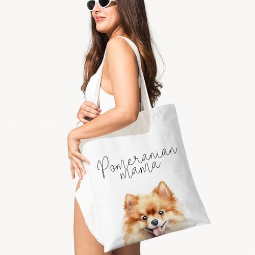 Dog Mama Canvas Tote Bag for Women, Dogs Lover Gift for Dog Mom, Birthday Christmas Cute Rottweiler Gifts For Women. - color: Pomeranian Mama (025)