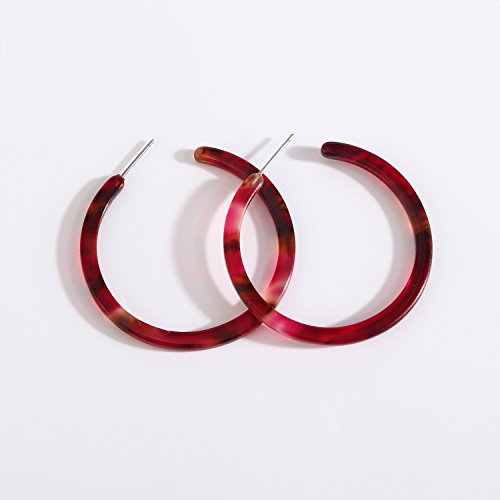 BaubleStar Tortoise Shell Resin Hoop Earrings Fashion Jewelry - color: Rose Red