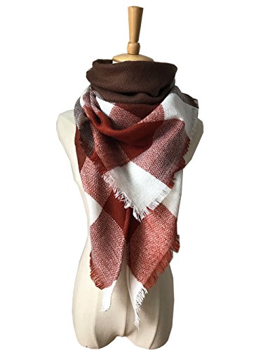 Wander Agio Womens Warm Long Shawl Winter Wraps Large Scarves Knit Cashmere Feel Plaid Triangle Scarf - color: Fichu Coffee 27