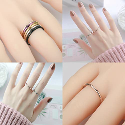 INENIMARTJ 2mm Thin Titanium Stainless Steel Knuckle Stacking Midi Rings,Stackable Dome Band Finger Ring Set for Women Men,5Pcs Simple Stylish Polished Wedding Ring Size 6-11 - size: 11