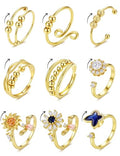 sailimue Anxiety Ring Fidget Ring for Women Men Spinner Fidget Rings for Anti Anxiety Adjustable Open CZ Flower Bead Stress Relieving Spinning Rotatable Rings 9 Pcs - color: Gold