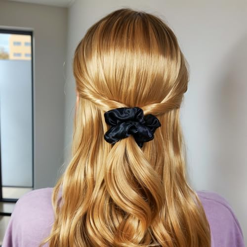 Hair Ties Scrunchies for Women 30 Pack - JGQUR Big Satin Hair Scrunchie Seamless Hair Elastic Small Ponytail Holders Hair Accessories, Yoga, Sport, Daily Use (Black/Beige/Coffee) - color: Black/Beige/Coffee