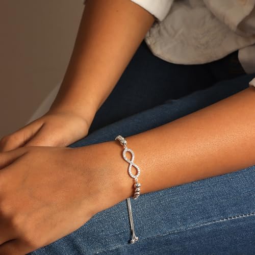 LeCalla 925 Sterling Silver Bolo Bracelet | Women's Italian Handmade Solid Adjustable Bolo Slider Bracelet | Lightweight Chain Bracelet Jewelry for Wife Girlfriend Her - color: Bead Ball CZ Infinity