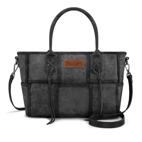 Montana West Wrangler Woven Tote Bag for Women Western Floral Tooled Purses and Handbags - color: Floral Tooled Black