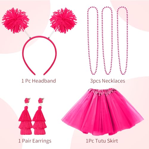 Hicarer 6 Pcs 4th of July Tutu Set Women Red White and Blue Accessories 250th Tutu Patriotic Costume Independence Day Favors - color: Rose Red
