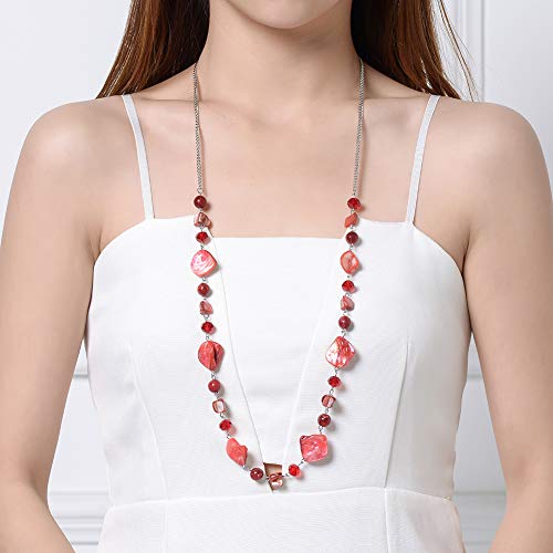 PEARL&CLUB Long Beaded Necklaces For Women - Sweater Chain Fashion Jewelry Necklace Gifts For Women - color: 35-Red
