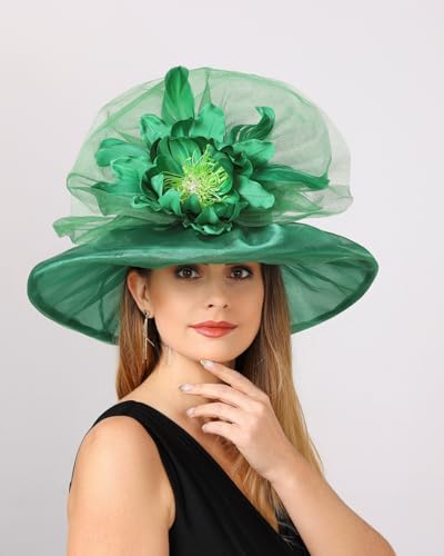 SAFERIN Women's Organza Church Fascinator Bridal Tea Party Wedding Hat - color: Gz-green