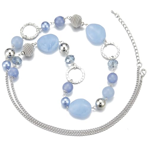 PEARL&CLUB Long Beaded Necklaces For Women - Sweater Chain Fashion Jewelry Necklace Gifts For Women - color: 23-Light blue