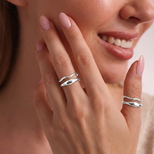 Gold Rings for Women Men Non Tarnish, Waterproof Chunky 14K Gold Plated Dainty Stackable Rings Trendy Statement Pinky Thumb Rings Engagement Eternity Wedding Band Ring Stacking Gold Jewelry Size 3 4 5 6 7 8 9 10 11 - color: Silver, size: 11.5