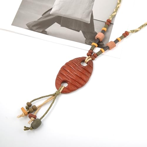 STWTR Bohemian Beaded Necklace Pendant for Women Men Retro Colorful Ceramic Pendant Handmade Ethnic Tribe Boho Jewelry Gift - color: Irregular-2
