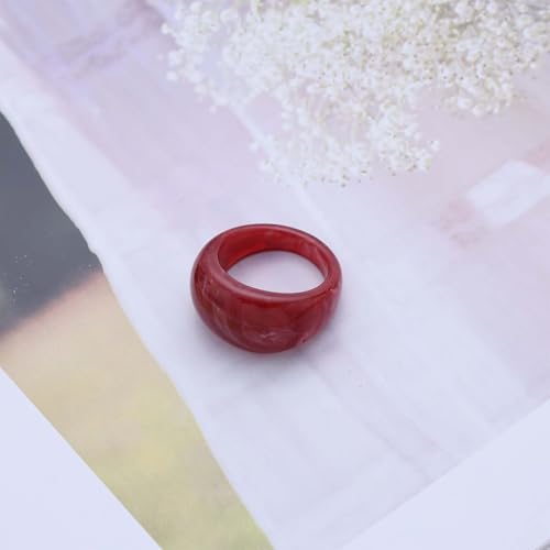 Vintage White Acrylic Ring Acrylic Chunky Wide Rings Resin Statement Ring Resin Dome Rings Not Adjustable Minimalist Geometric Plastic Knuckle Finger Y2K Jewelry for Women - color: Red