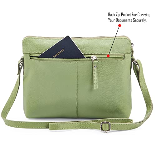Leather Crossbody Bags for Women Small Soft Genuine Pebbled Sling Shoulder Handbag Crossover Purse with Full Adjustable Strap (Sage Nappa) - color: Sage Nappa