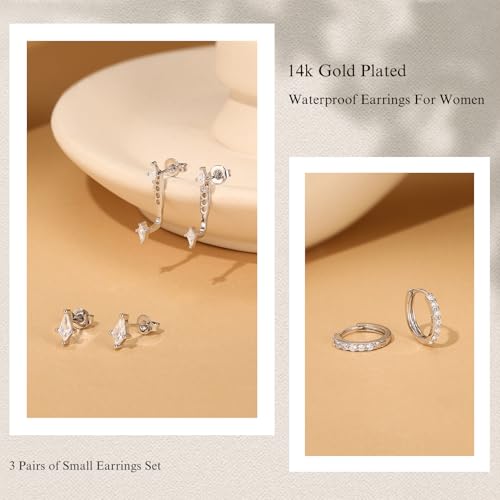 GEORGE · SMITH Stackable Kite Stud Earrings Set for Women, Gold & Silver Huggie Birthstone Jewelry with Emerald Green & Blue Sapphire, Trendy Earrings for Women 2025 - color: silver kite stud