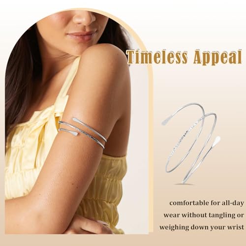 Chanaco Arm Cuff Silver Bracelets Jewelry Layered Upper Arm Cuffs accessories for Women Adjustable ArmBand Stackable Bangle Beach Party Gifts Trendy Stuff