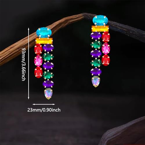 Boho Large Sparkly Rhinestones Teardrop Drop Dangle Earrings Long Tassel Full Crystals Chain Earrings for Women Wedding - style: Colorful