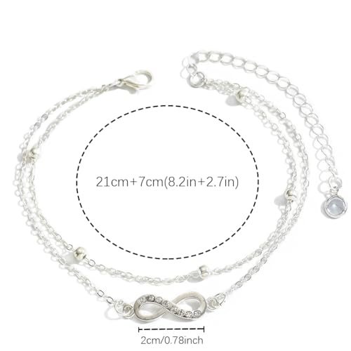 925 Sterling Silver Ankle Bracelets for Women 14K Gold Plated Layered Anklet Sets Dainty Heart Anklets Chain Waterproof Beach Foot Jewelry Gifts - style: Bow-Silver