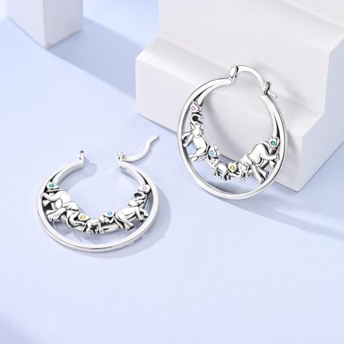 NARMO 925 Sterling Silver Hoop Earrings for Women Hypoallergenic Lightweight Simple Huggie Hoop Earrings Twisted Hoop Earrings Colorful Cubic Zirconia Hoop Earrings Rainbow Hoop Earrings - color: Elephant Family
