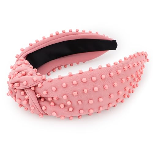 YISSION Blush Pink Knotted Headband for Women - Wide Beaded Hair Hoop, Romantic Valentine's Day Hair Accessory for Daily Wear, Dating & Casual Outfits - color: Dusty Pink