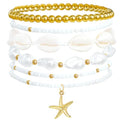 Beach Bracelets for Women Bohemian Stackable Heishi Surfer Bracelet Set Elastic Seashell Starfish Boho Friendship Bracelets for Summer Beach Party Holiday Vacation Jewelry - color: 7PCS-Gold Starfish/Big Pearl