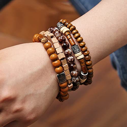 HZMAN Wrap Bracelets Men Women, Hemp Cords Wood Beads Ethnic Tribal Bracelets, Leather Wristbands - style: Elephant
