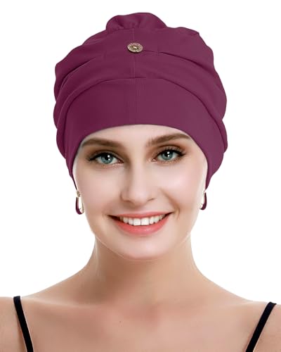 osvyo Cotton Chemo Turbans for Women Cancer Hairloss hat - Cotton Lightweight Headwear Sealed Packaging - color: Cotton Light Burgundy