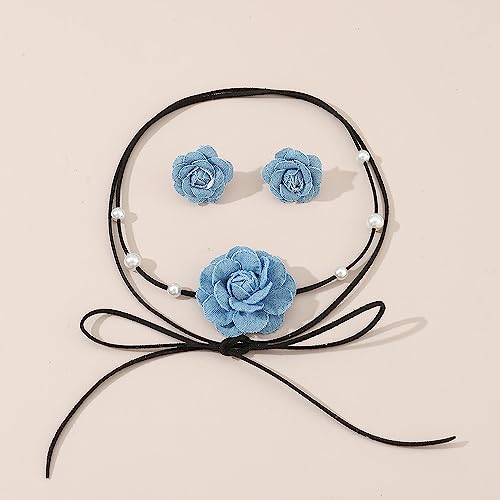 Large Denim Earrings for Women Blue Boho Westen Flower Dangle Earrings Trendy Birthday Christmas Jewelry Gift - color: A-Flower Set