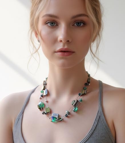 FULU AUTUMN Beaded Statement Necklaces for Women Shell Bead Chunky Collar Necklace Summer Layer boho Costume Jewelry for Her - color: Green