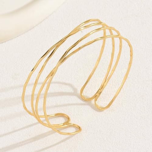 Women's 18k Gold Plated Arm Cuff Bracelet - Minimalist Silver Upper Arm Cuff for Cool - color: B-Gold