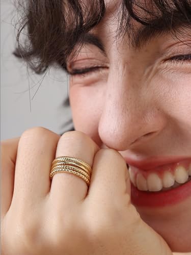 14K Gold Filled Rings for Women, Dainty Stacking Rings for Women, Thin Gold Band Ring Plain Statement Ring Comfort Fit Size 6-10 - color: 14K Filled Gold -4pcs