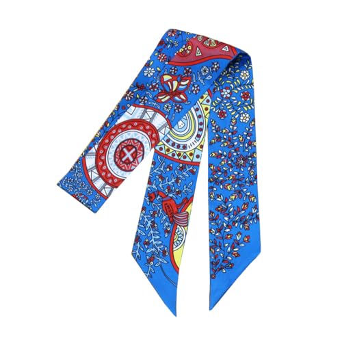 JERLA 100% Mulberry silk Scarf bag scarf Head Hair Ribbon Handbag Handle wrap Tie Bundle Neckerchief Scarf for women - color: Flower Blue