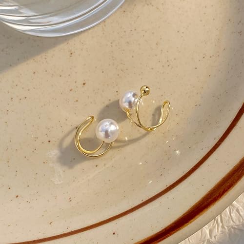 Ear Cuffs Non Piercing 14K Gold Plated Ear Cuff Earrings for Women Trendy Clip on Cartilage Earring Stacks Non Pierced Adjustable Fake Earrings Set Jewelry - color: G：Pearl Ear Cuff