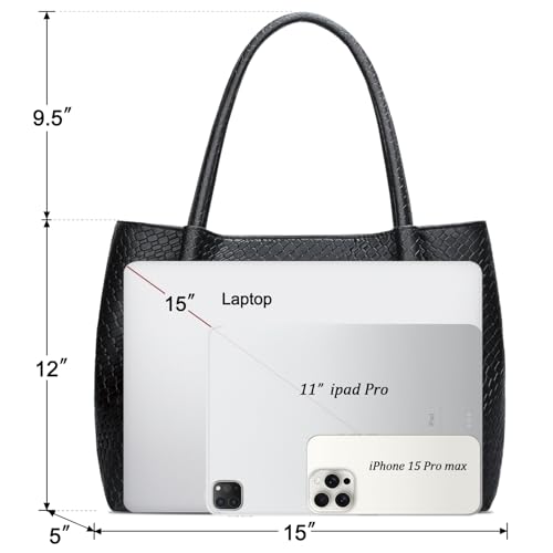KKXIU Tote Bag for Women Vegan Leather Shoulder Purse Large Capacity Travel Bag - color: Black02