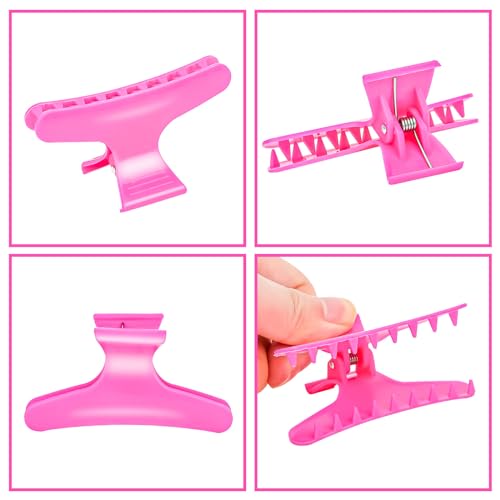 Ondder Hot Pink Hair Clips for Styling Sectioning Butterfly Pro Hair Claws Clamps Clips for Cutting, Styling, Sectioning, Coloring Hair Styling Claw Clips Hair Accessories - color: Hot Pink