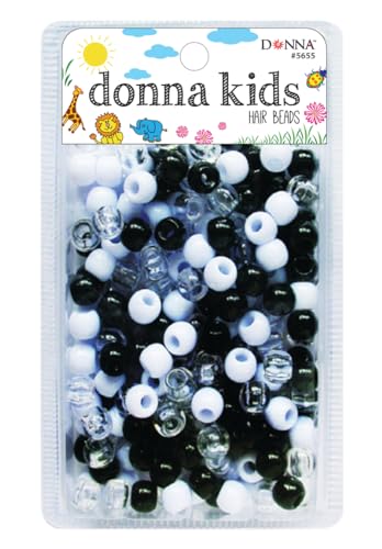 Donna Hair Braiding Kit: 11x10mm Pony Beads, DIY Plastic Beads, Quick Beaders for Kids - BLK/CLR/WHT - color: B/C/W