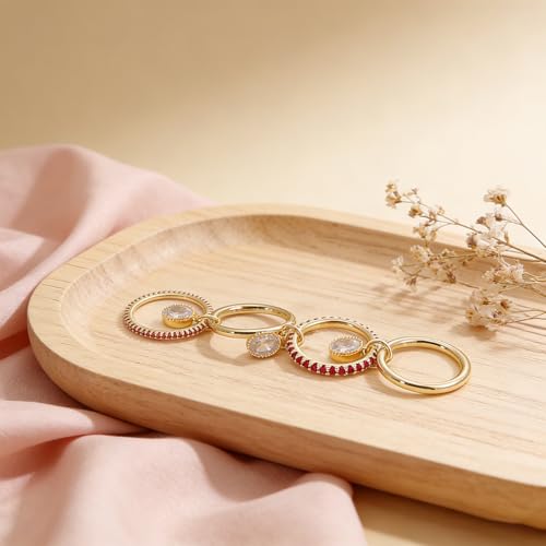 COLOYAN 14k Gold Plated Stackable Interlocking Rings for Women Non Tarnish | Durable Beautiful Cubic Zirconia Ring, Oval Rhinestone Drop Ring, Multi Stacking Ring Jewelry Gift Vacation, Party, Date - color: Pink, size: 9