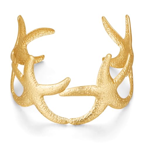 Gold Chunky Cuff Bracelet for Women Coral Ginkgo Leaf Statement Vintage Bracelets Trendy Gold Statement Jewelry - color: starfish bracelet