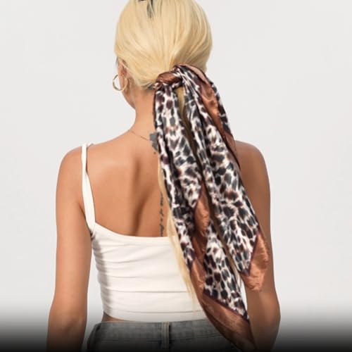 Leopard Print Head Scarf for Women Like Silk Satin Scarf for Hair Wrapping at Night Bandana Square Scarf 35 Inches - color: New Leopard