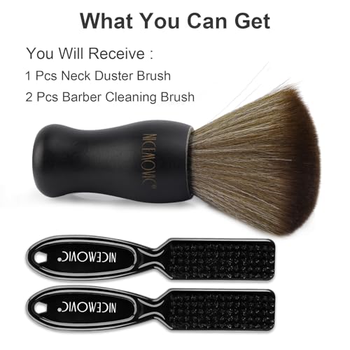 NICEMOVIC 3 IN 1 Barber Neck Duster Brush Set, Professional Barber Accessories Cleaning Supplies, Duster Nylon Brush Hair Cutting Styling Brush Tool (Black) - color: Black&Black