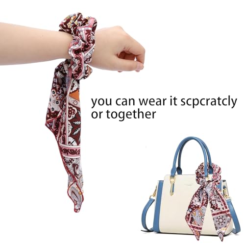 Hair Bow Scrunchies,6PCS Paisley Scrunchie Scarf Ties | Hair Scarves,Hair Scrunchie with Tails,Bandana Scrunchies,Scarf Ponytail Holder,Hair Accessories for Women,2 in 1 - color: paisley3