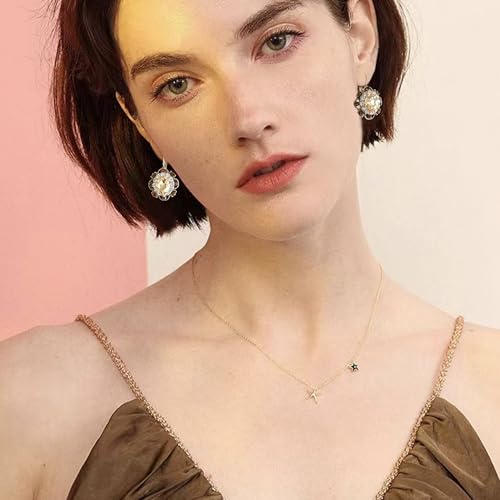 Handmade Bohemian Vintage Gold Sparkly Crystal Round Flower Leverback Earrings Cute Rhinestone Geometry Dangle Drop Earring for Women - color: Champagne