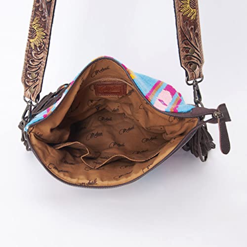 Merbaa Women Handtooled woolen saddle blanket hand woven Crossbody Bag - color: Blue 2
