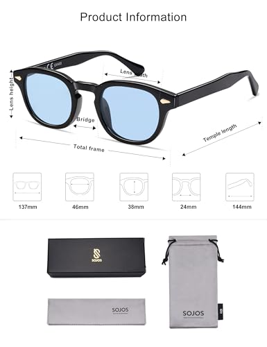 SOJOS Retro Small Round Sunglasses for Men Women Trendy Circle Style UV400 Lenses Unisex Sun Glasses SJ2251 - color: Black/Blue