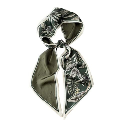 Hair Scarf for Women - 53"x5.3" Purse Scarf, Extra Long Satin Wrap, Versatile Belt & Boho Neck Accessory - color: Green Floral